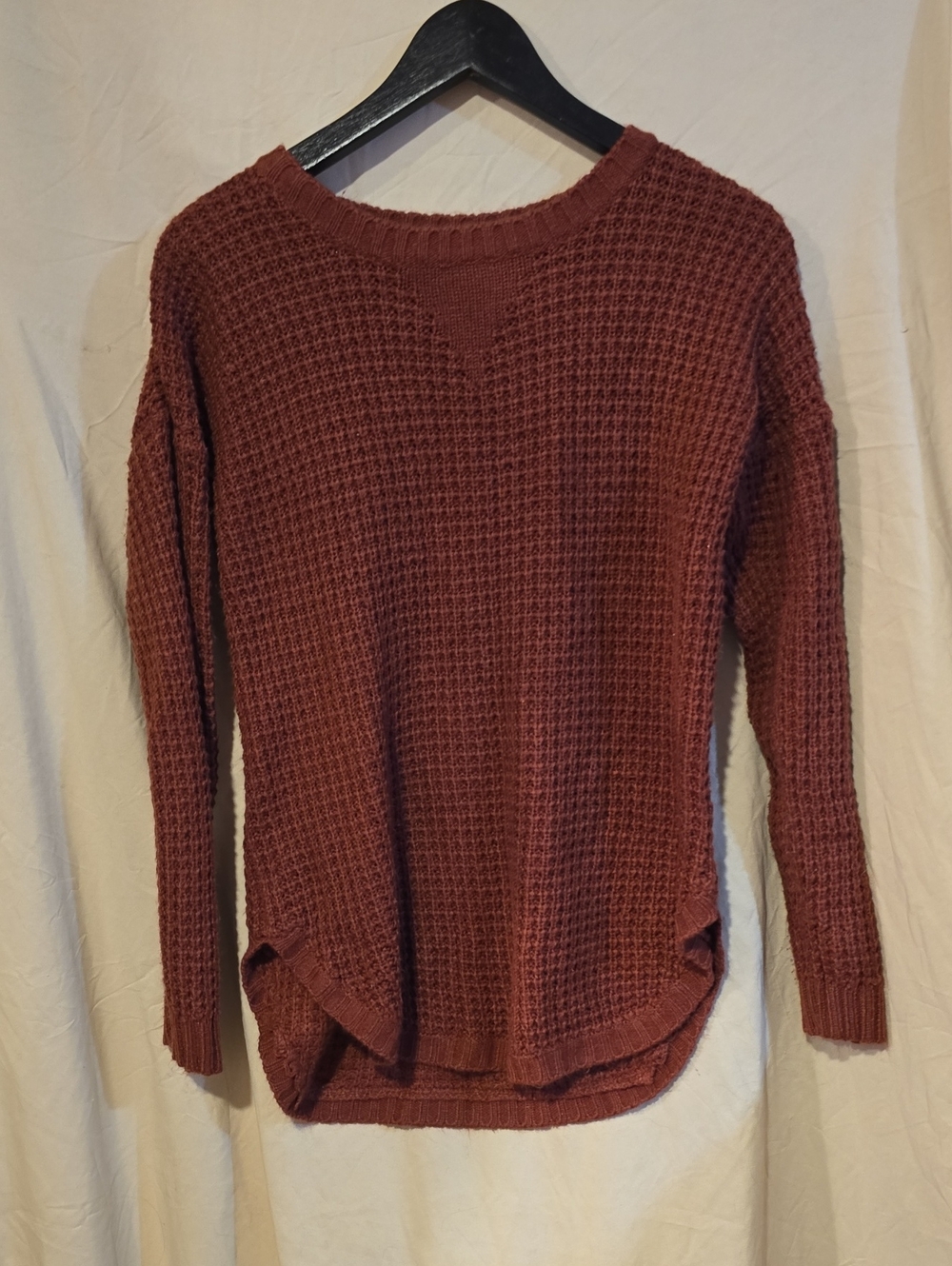 Pink Rose Waffle-Knit Crewneck Sweater in Dusty Mauve